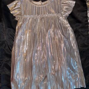 Shimmering Silver Dress with Ruffled Sleeves